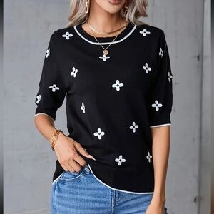 Black and White Floral Women's Sweater